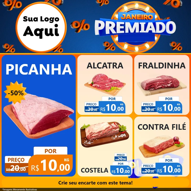 Modelo de Rede Social para Feed Facebook com o tema Janeiro Premiado para Açougue