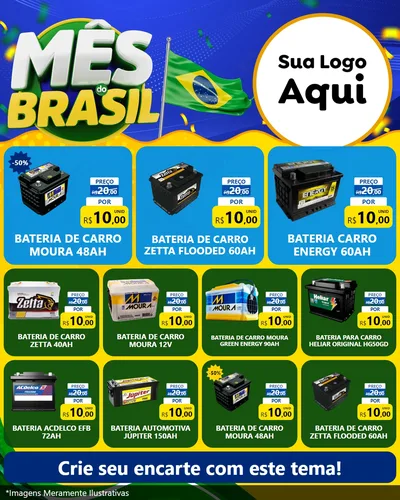 Modelo de Rede Social para Feed Instagram com o tema Mês do Brasil para Baterias Elétricas