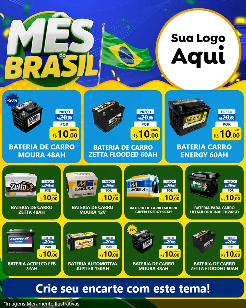 Modelo de Rede Social para Feed Instagram com o tema Mês do Brasil para Baterias Elétricas