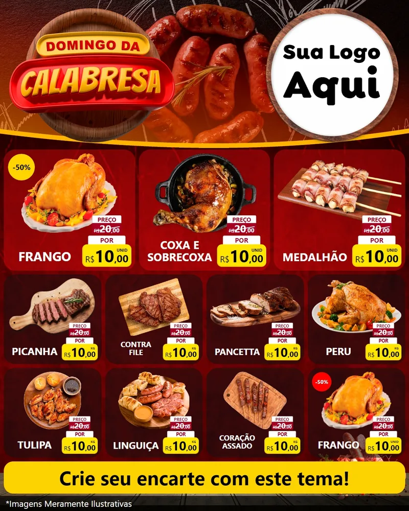Modelo de Rede Social para Feed Instagram com o tema Domingo da Calabresa para Assados