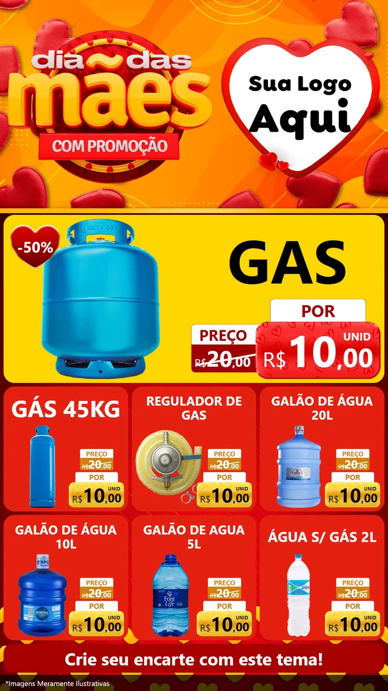 Modelo de Rede Social para Stories com o tema Dia das Mães com Promoção para Água e gás