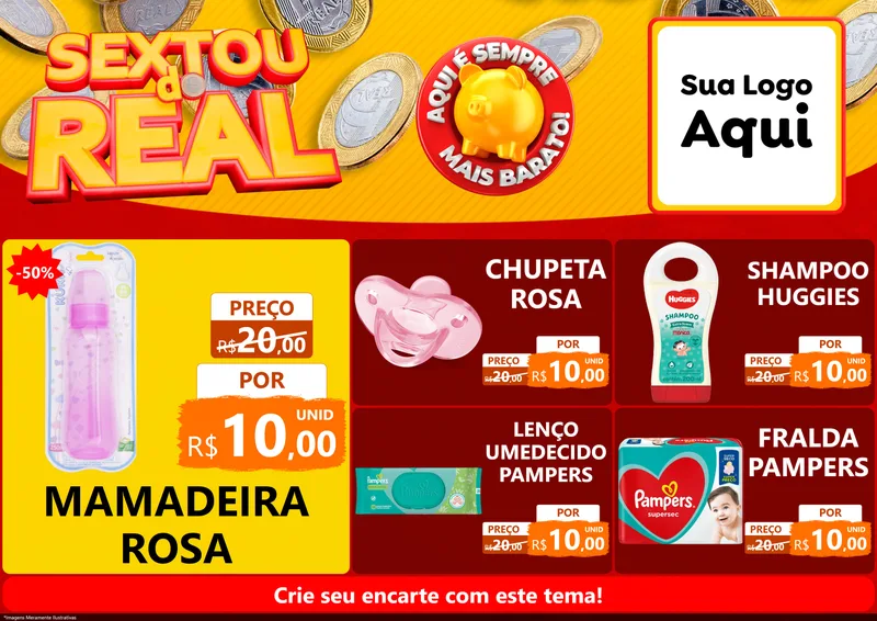 Modelo de Encarte para Encarte A4 Horizontal com o tema Sextou do Real para Bebês