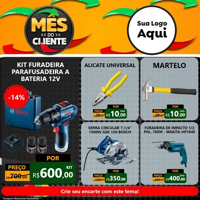 Modelo de Rede Social para Feed Facebook com o tema Mês do Cliente para Maquinas e Ferramentas