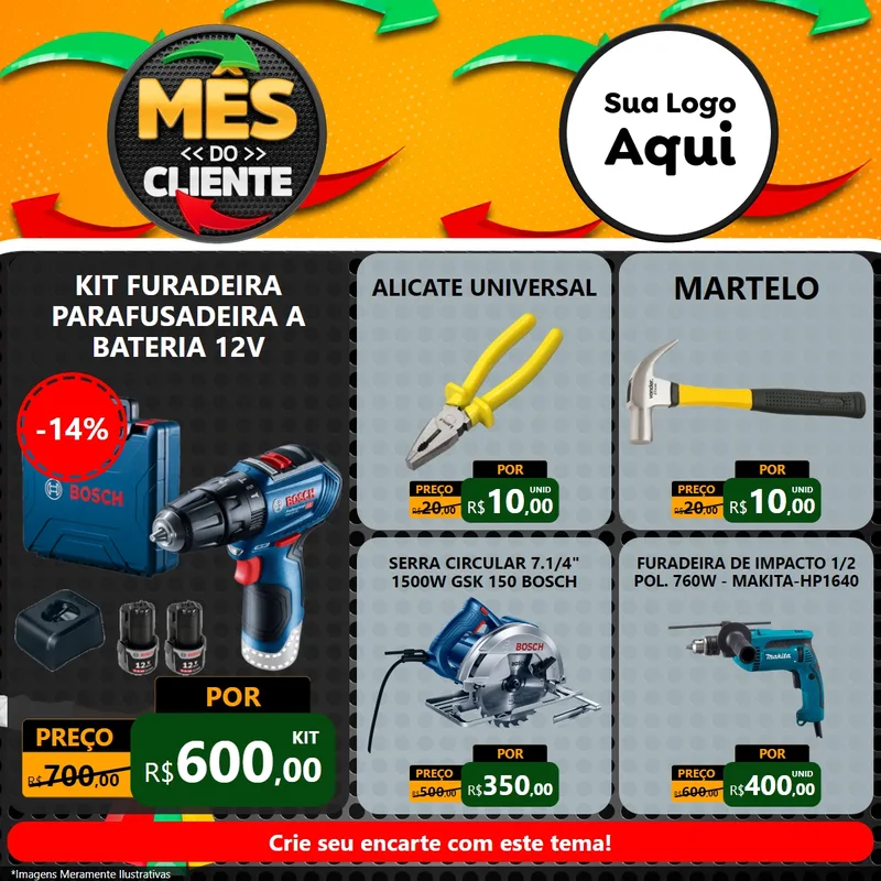 Modelo de Rede Social para Feed Facebook com o tema Mês do Cliente para Maquinas e Ferramentas
