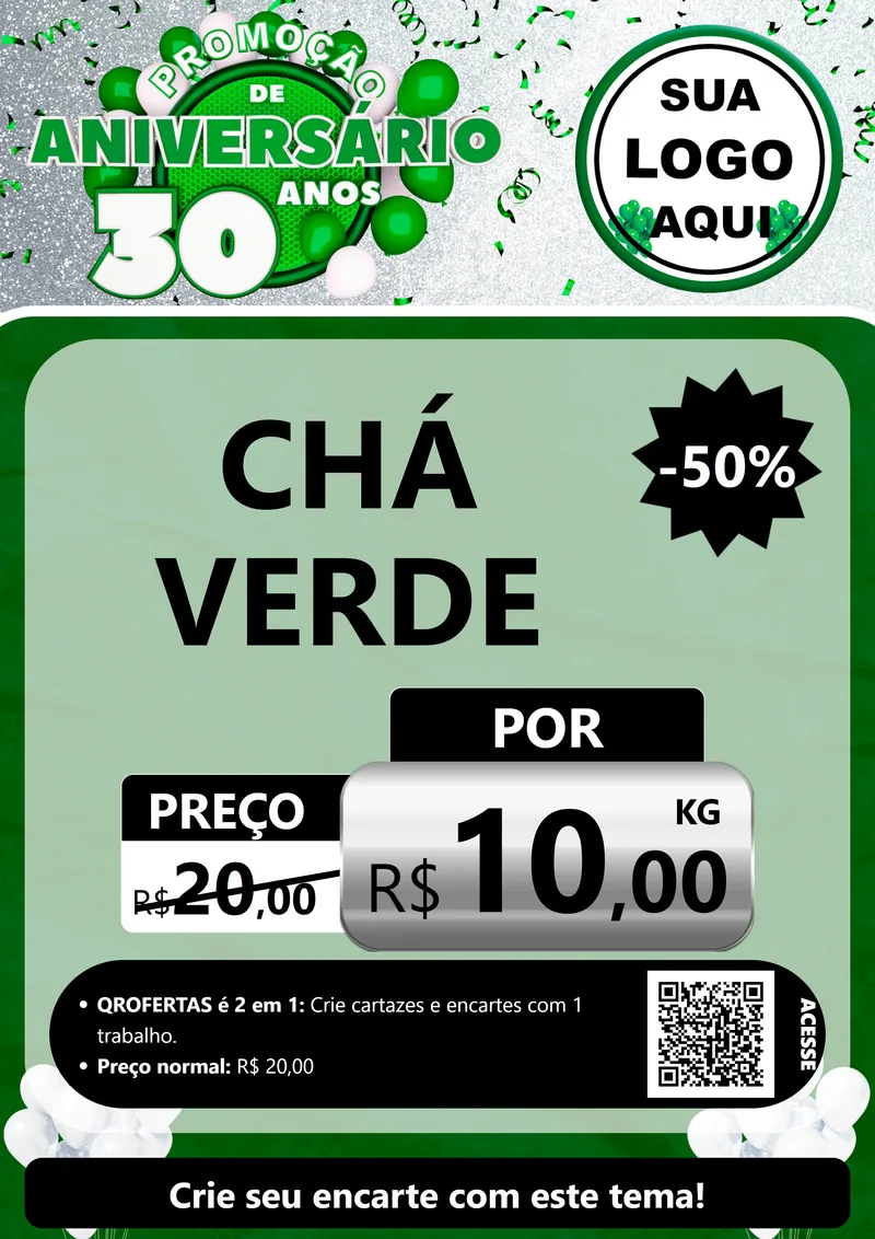 Modelo de Cartaz para Cartaz A4 Vertical com o tema Promoção de Aniversário - 30 Anos para Produtos Naturais