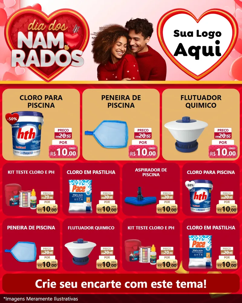 Modelo de Rede Social para Feed Instagram com o tema Dia dos Namorados para Produtos para Piscina