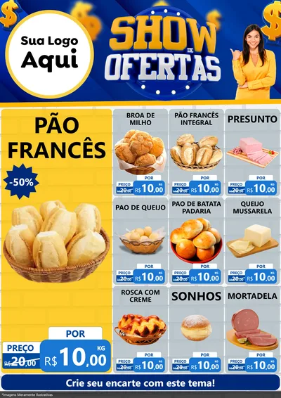 Modelo de Encarte para Encarte A4 Vertical com o tema Show de Ofertas para Padaria