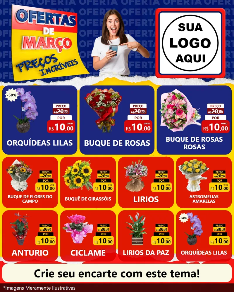Modelo de Rede Social para Feed Instagram com o tema Ofertas de Março - Preços Incríveis para Floricultura e jardim