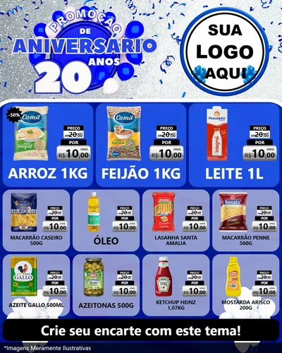 Modelo de Rede Social para Feed Instagram com o tema Promoção de Aniversário - 20 Anos para Supermercado
