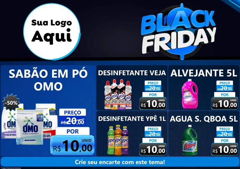 Modelo de Encarte para Encarte A4 Horizontal com o tema Black Friday para Produtos de Limpeza