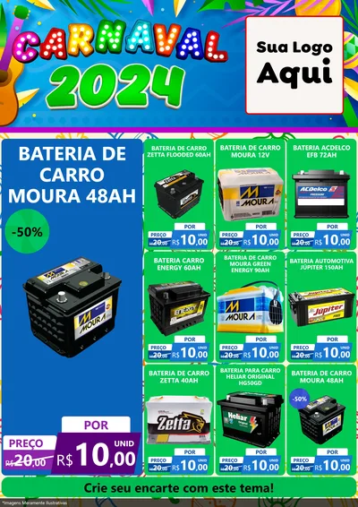 Modelo de Encarte para Encarte A4 Vertical com o tema Carnaval 2027 para Baterias Elétricas