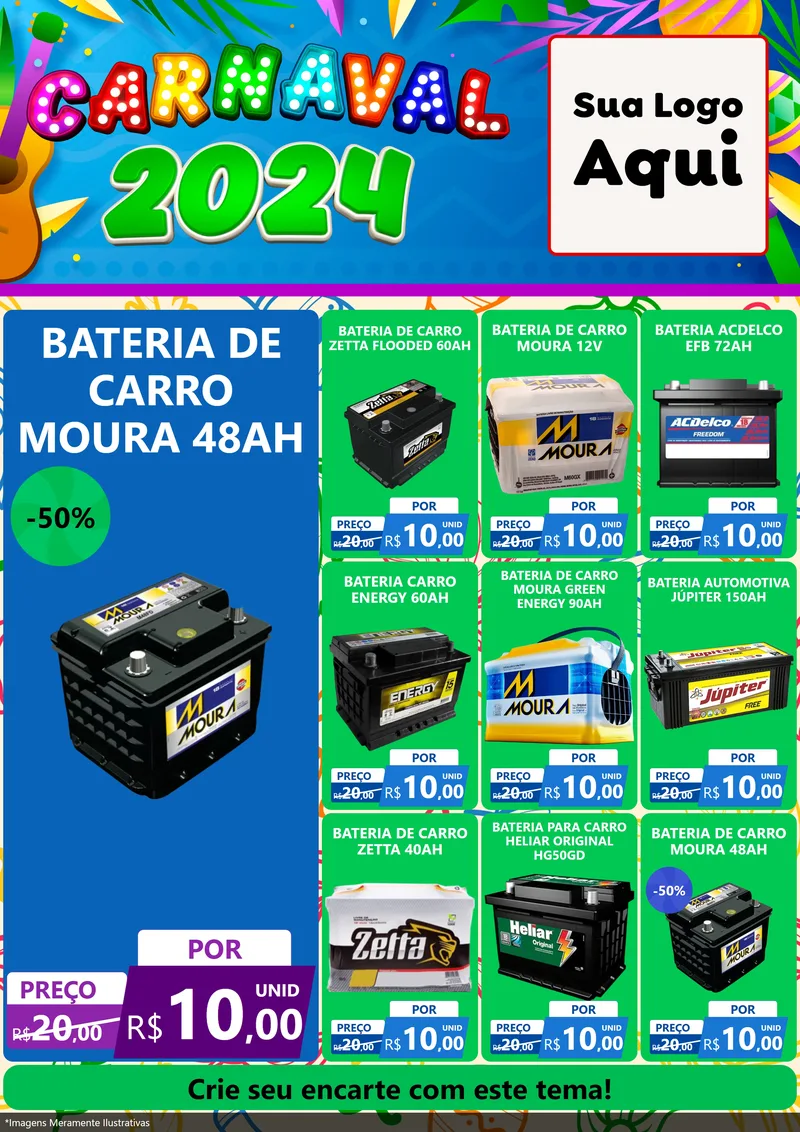 Modelo de Encarte para Encarte A4 Vertical com o tema Carnaval 2027 para Baterias Elétricas
