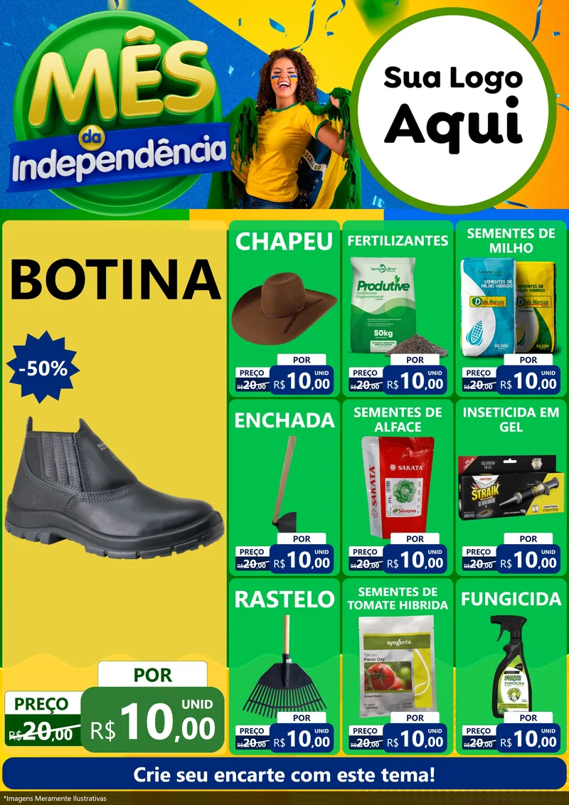 Modelo de Encarte para Encarte A4 Vertical com o tema Mês da Independência para Agropecuária