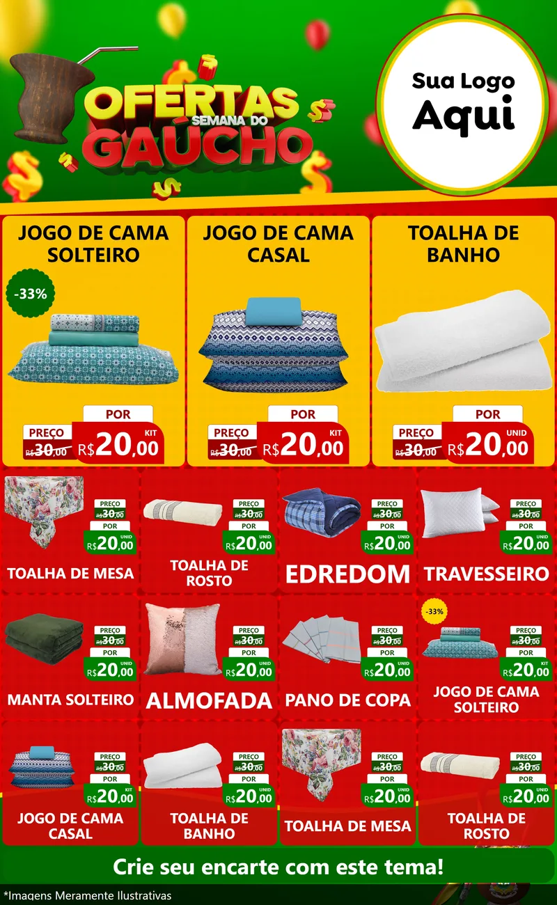 Modelo de Encarte para Encarte Grande com o tema Ofertas Semana Do Gaúcho para Cama, Mesa e Banho