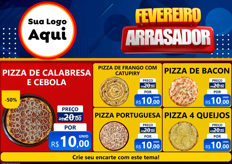 Modelo de Encarte para Encarte A4 Horizontal com o tema Fevereiro Arrasador para Pizzaria