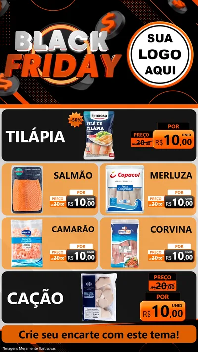 Modelo de TV para TV Vertical com o tema Black Friday para Peixaria