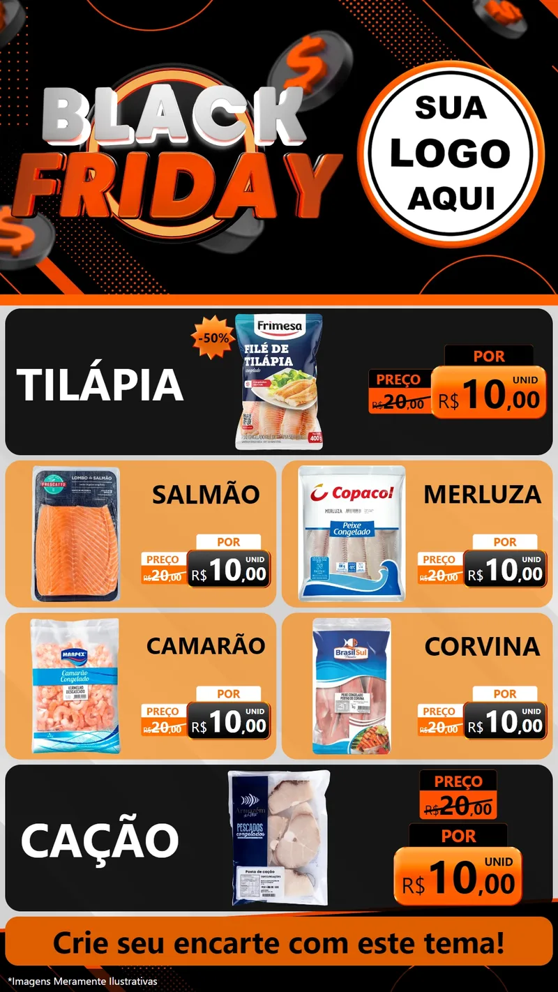 Modelo de TV para TV Vertical com o tema Black Friday para Peixaria