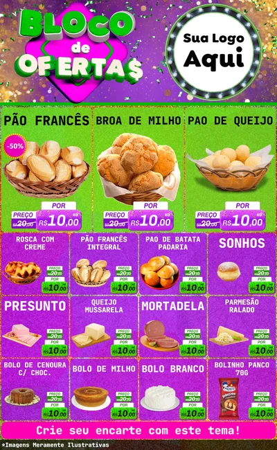 Modelo de Encarte para Encarte Grande com o tema Bloco de Ofertas para Padaria