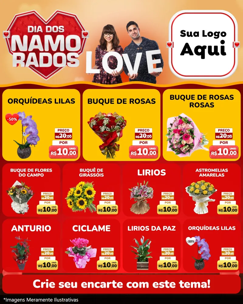 Modelo de Rede Social para Feed Instagram com o tema Dia dos Namorados para Floricultura e jardim