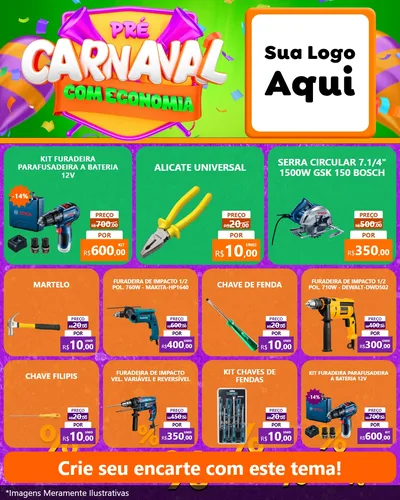 Modelo de Rede Social para Feed Instagram com o tema Pré-Carnaval Com Economia para Maquinas e Ferramentas