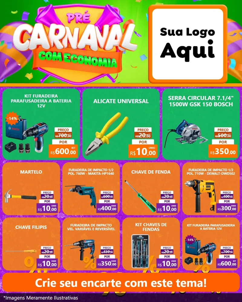 Modelo de Rede Social para Feed Instagram com o tema Pré-Carnaval Com Economia para Maquinas e Ferramentas