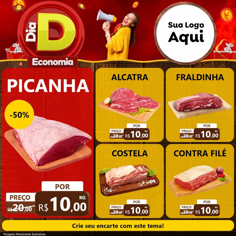 Modelo de Rede Social para Feed Facebook com o tema Dia D Economia para Açougue