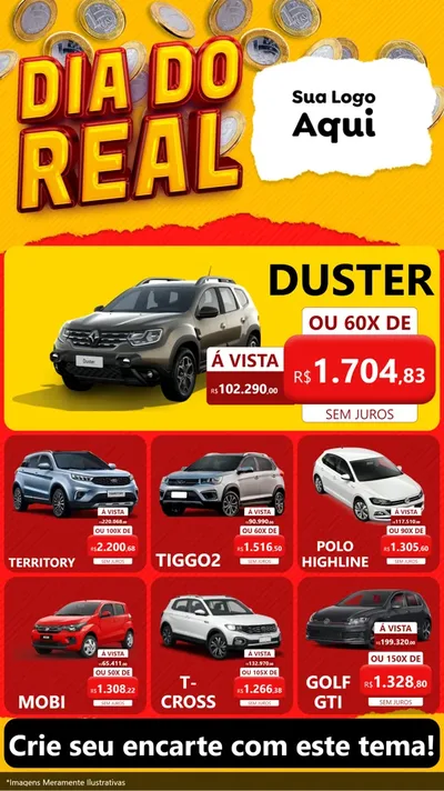 Modelo de Rede Social para Stories com o tema Dia Do Real para Concessionaria de Carros