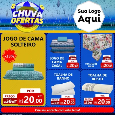 Modelo de Rede Social para Feed Facebook com o tema Chuva de Ofertas para Cama, Mesa e Banho