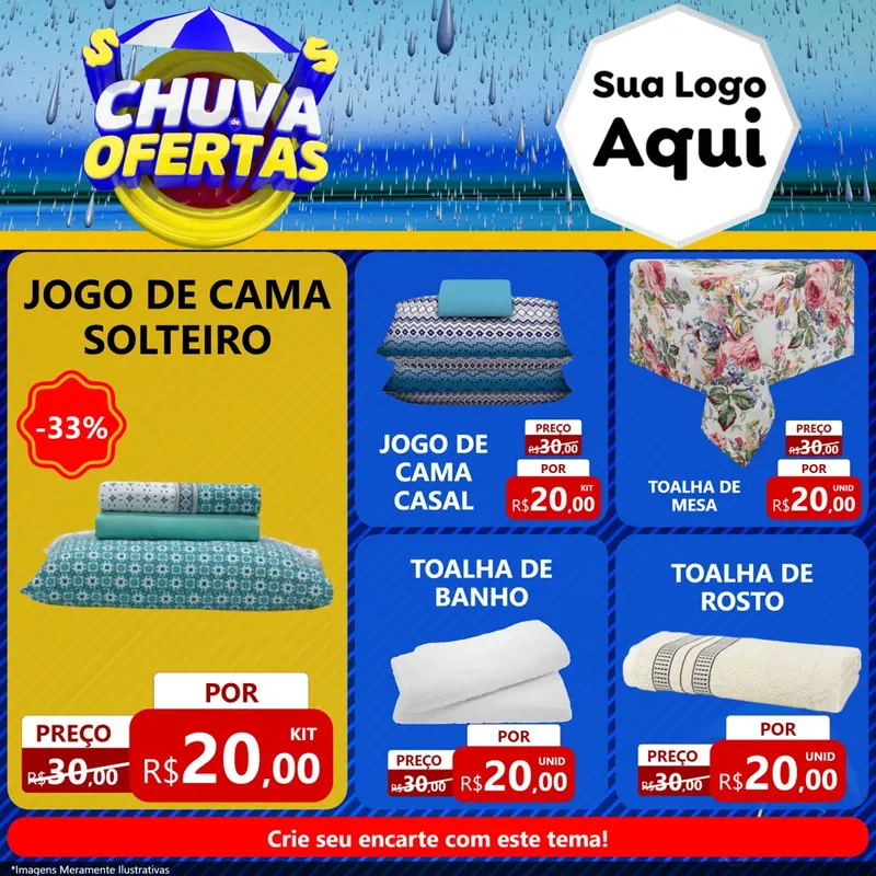 Modelo de Rede Social para Feed Facebook com o tema Chuva de Ofertas para Cama, Mesa e Banho