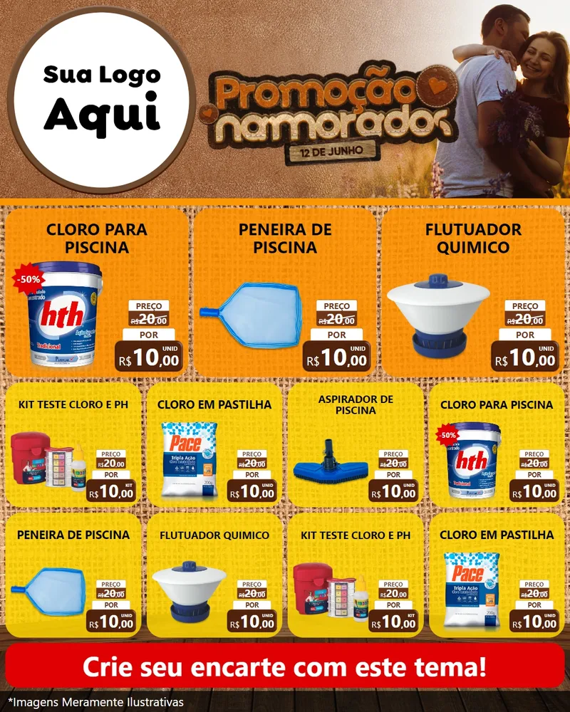 Modelo de Rede Social para Feed Instagram com o tema Promoção Namorados para Produtos para Piscina