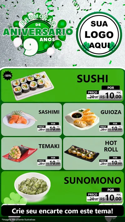 Modelo de TV para TV Vertical com o tema Promoção de Aniversário - 9 Anos para Comida japonesa