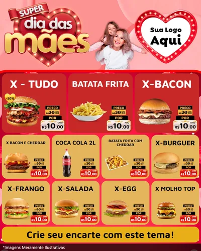 Modelo de Rede Social para Feed Instagram com o tema Super Dia Das Mães para Hamburgueria