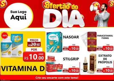 Modelo de Encarte para Encarte A4 Horizontal com o tema Ofertão do dia para Farmácia