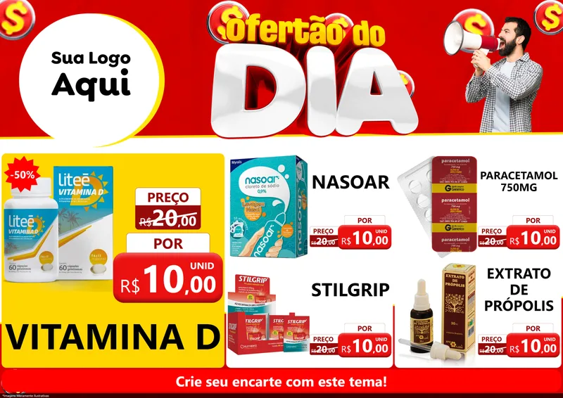 Modelo de Encarte para Encarte A4 Horizontal com o tema Ofertão do dia para Farmácia
