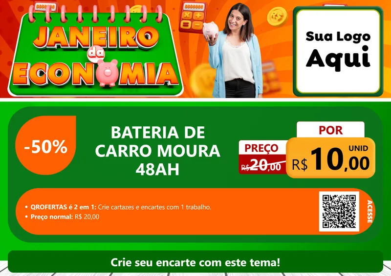 Modelo de Cartaz para Cartaz A4 Horizontal com o tema Janeiro da Economia para Baterias Elétricas