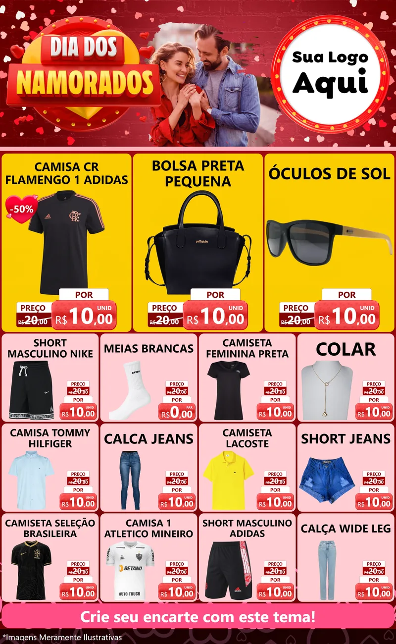 Modelo de Encarte para Encarte Grande com o tema Dia Dos Namorados para Roupas e acessórios