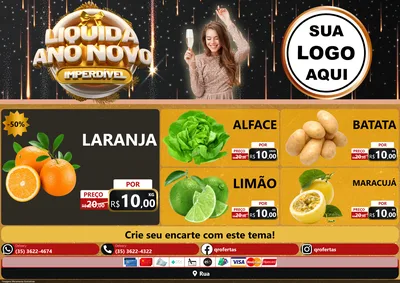 Modelo de Encarte para Encarte A4 Horizontal com o tema Liquida Ano Novo Imperdível para Hortifrúti