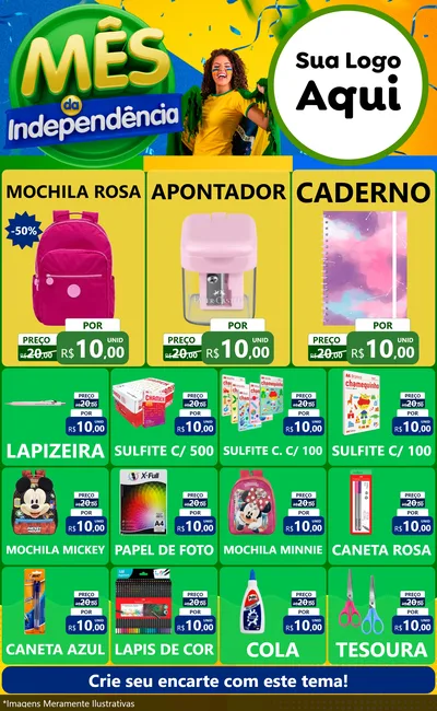Modelo de Encarte para Encarte Grande com o tema Mês da Independência para Papelaria