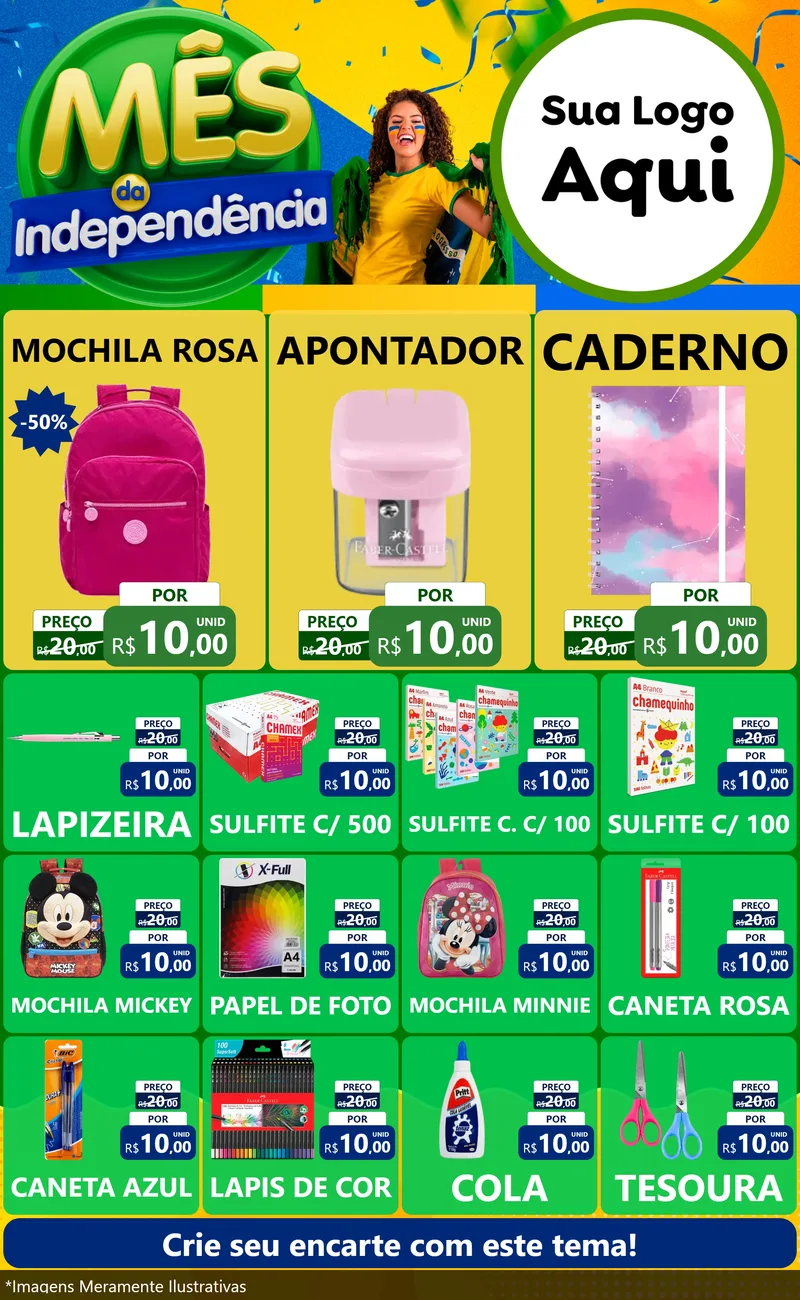 Modelo de Encarte para Encarte Grande com o tema Mês da Independência para Papelaria