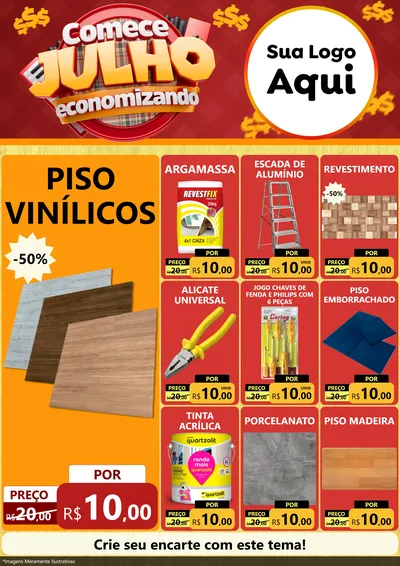 Modelo de Encarte para Encarte A4 Vertical com o tema Comece Julho Economizando para Material para Construção