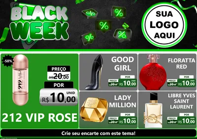 Modelo de Encarte para Encarte A4 Horizontal com o tema Black Week para Perfumes