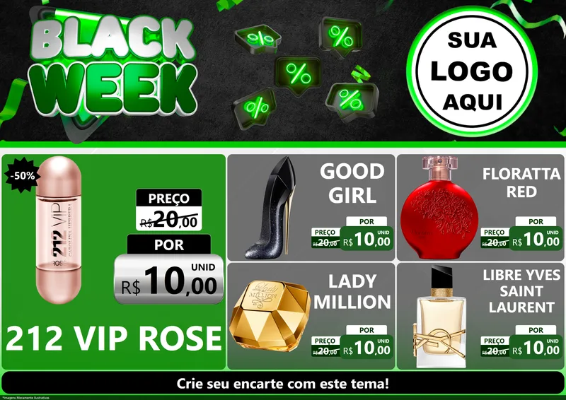 Modelo de Encarte para Encarte A4 Horizontal com o tema Black Week para Perfumes