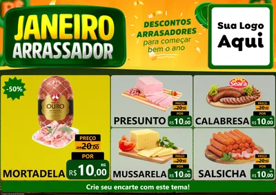 Modelo de Encarte para Encarte A4 Horizontal com o tema Janeiro Arrasador para Frios e Laticínios