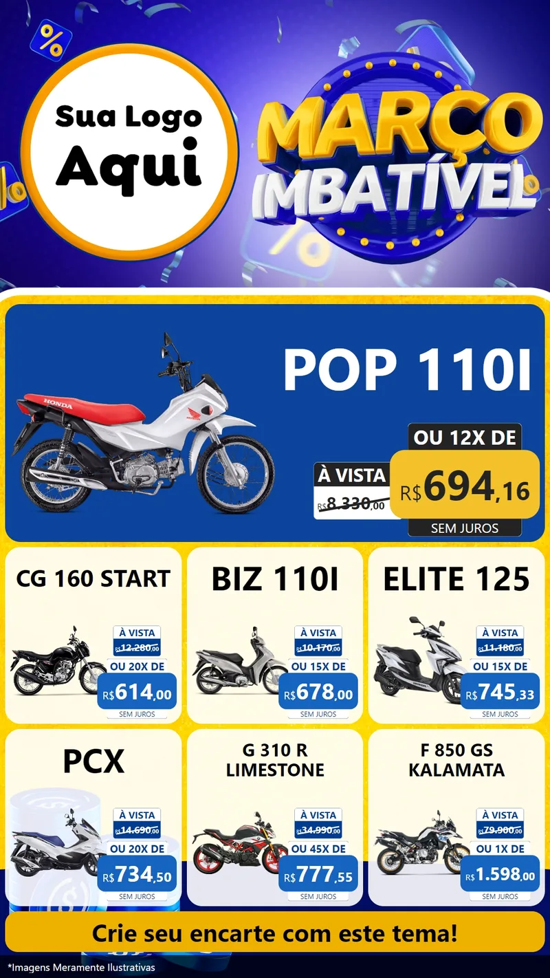 Modelo de Rede Social para Stories com o tema Março Imbatível para Concessionaria de Motos