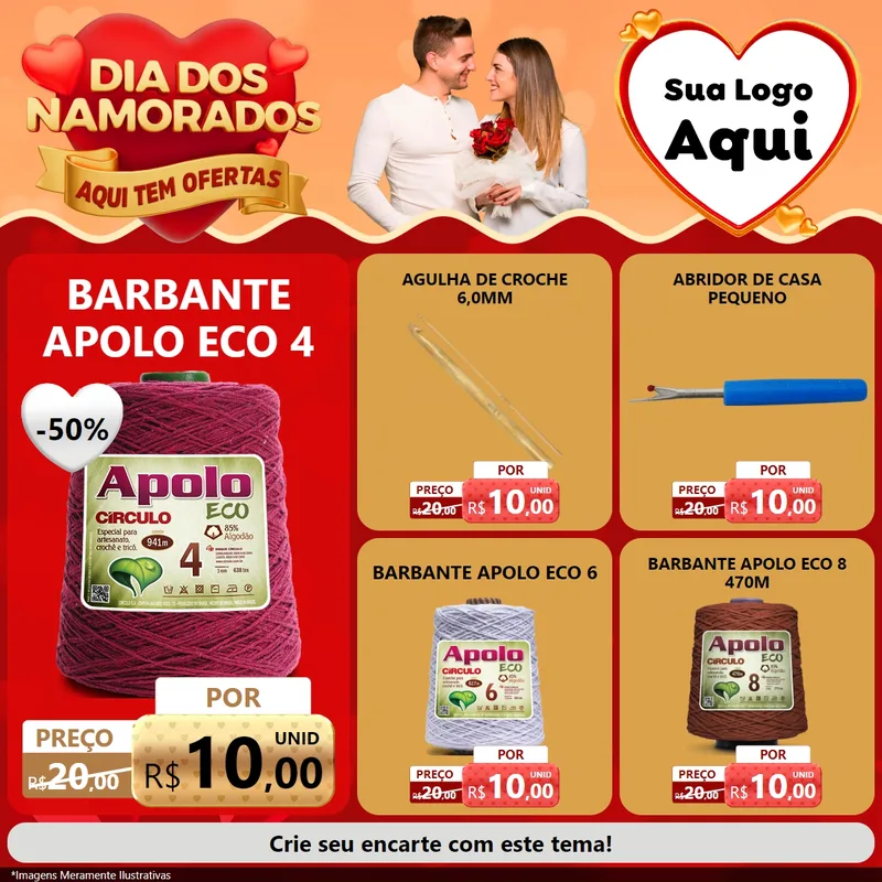 Modelo de Rede Social para Feed Facebook com o tema Dia dos Namorados - Aqui Tem Ofertas para Armarinho e Aviamentos