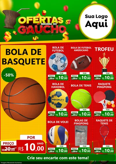 Modelo de Encarte para Encarte A4 Vertical com o tema Ofertas Semana Do Gaúcho para Artigos Esportivos