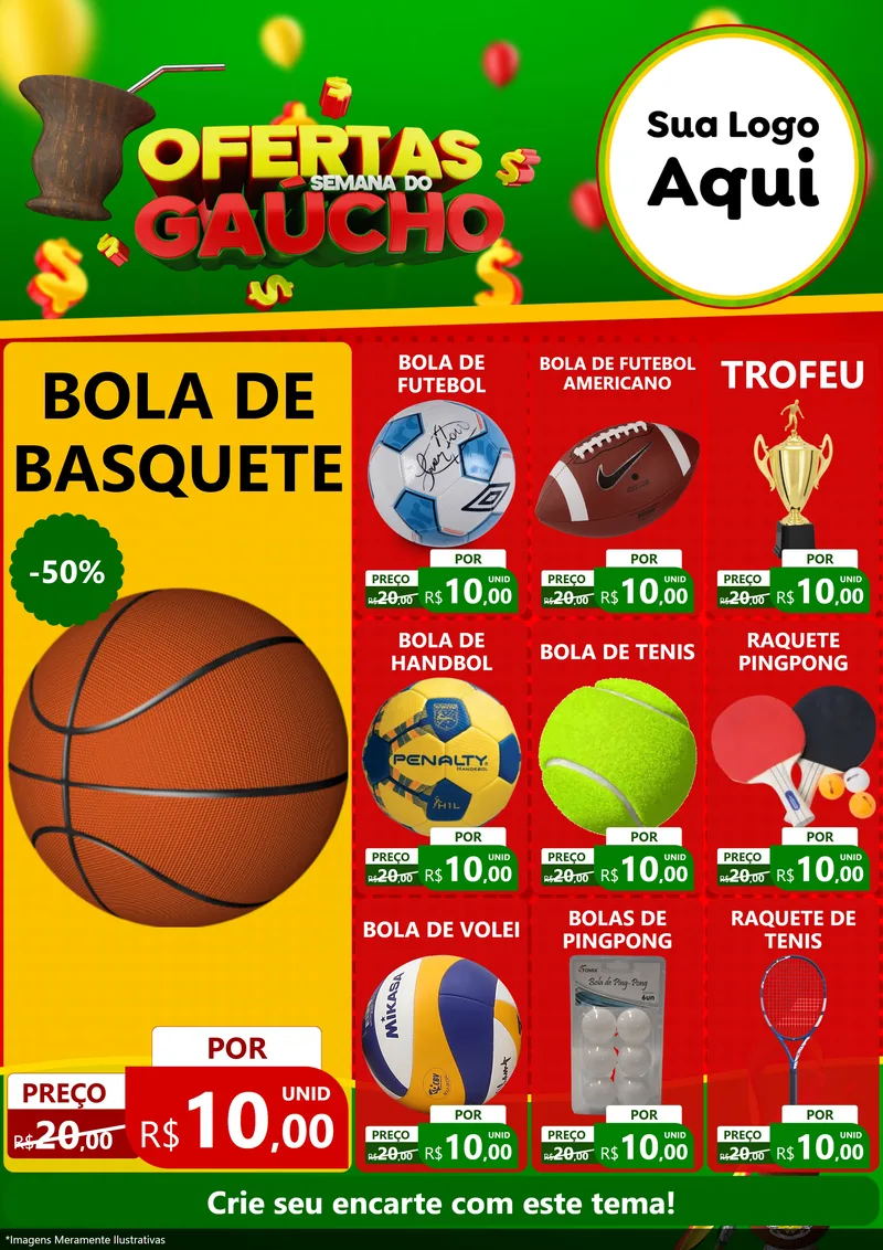 Modelo de Encarte para Encarte A4 Vertical com o tema Ofertas Semana Do Gaúcho para Artigos Esportivos