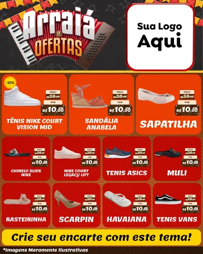 Modelo de Rede Social para Feed Instagram com o tema Arraiá de Ofertas - Junina para Calçados