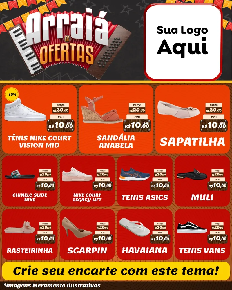 Modelo de Rede Social para Feed Instagram com o tema Arraiá de Ofertas - Junina para Calçados