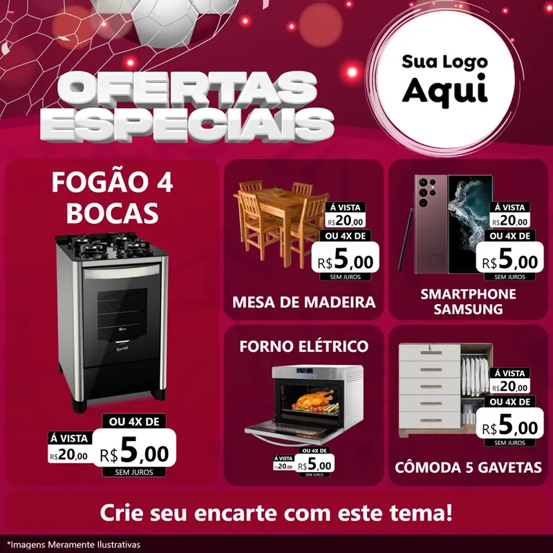 Modelo de Rede Social para Feed Facebook com o tema Ofertas Especiais - Futebol para Móveis e Eletro